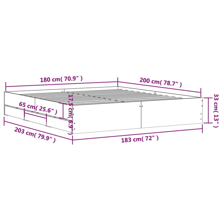 sengeramme med skuffer 180x200 cm konstrueret træ betongrå