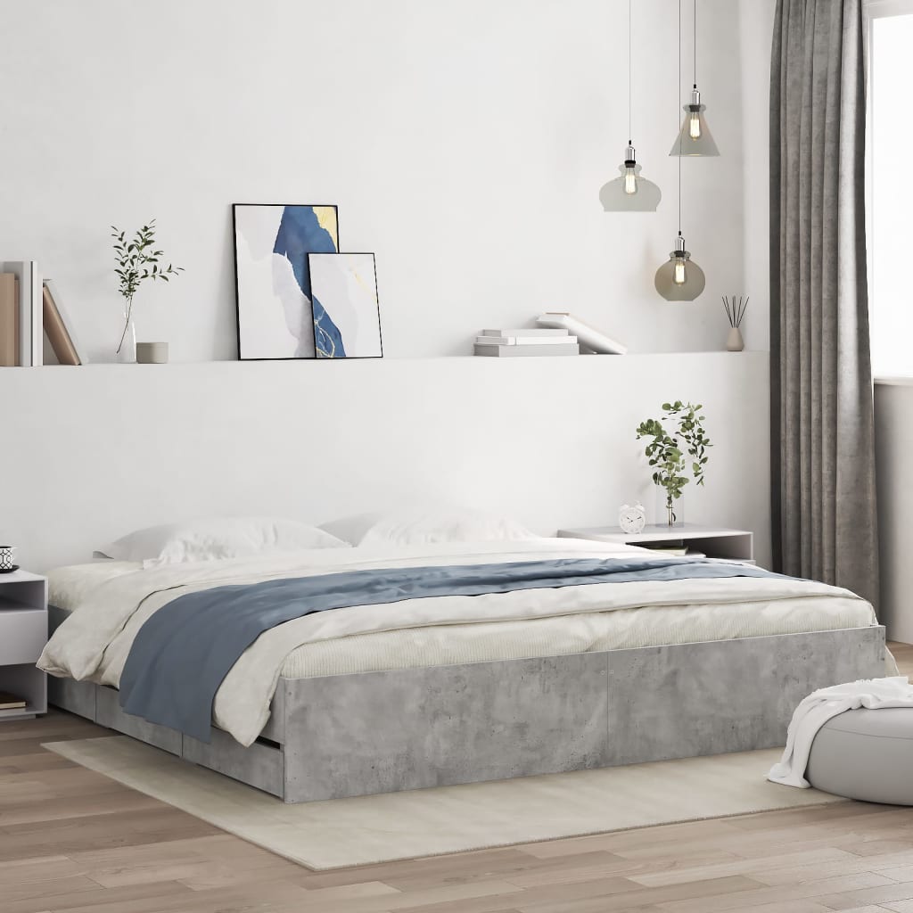sengeramme med skuffer 180x200 cm konstrueret træ betongrå
