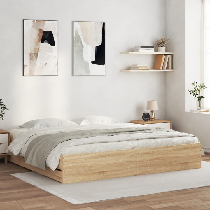 sengeramme med skuffer 160x200 cm konstrueret træ sonoma-eg