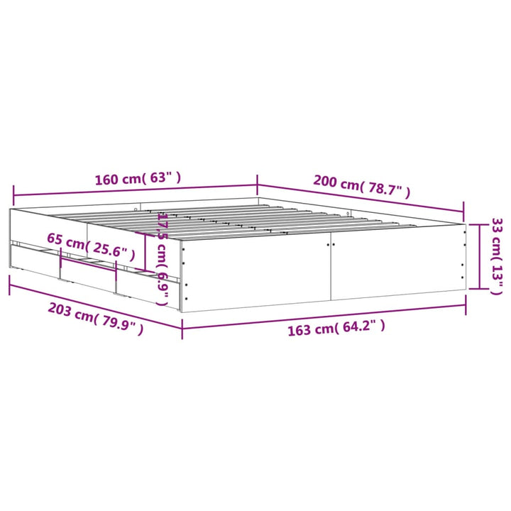 sengeramme med skuffer 160x200 cm konstrueret træ betongrå