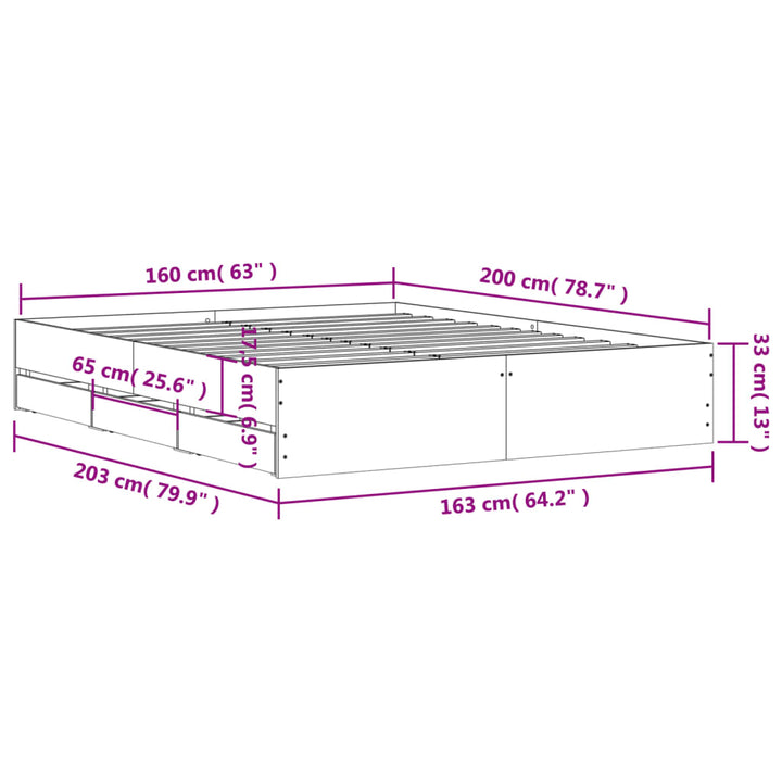 sengeramme med skuffer 160x200 cm konstrueret træ grå sonoma-eg