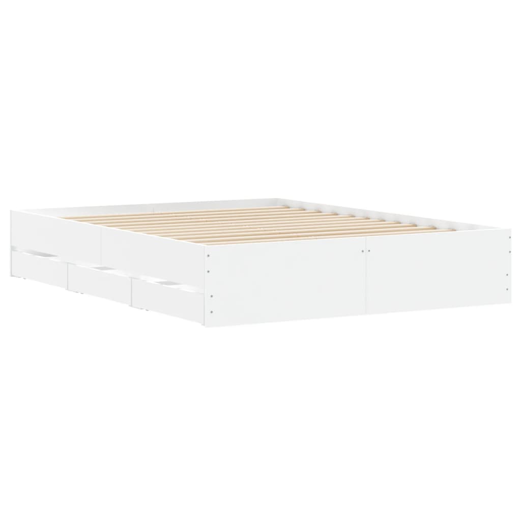sengeramme med skuffer 150x200 cm konstrueret træ hvid