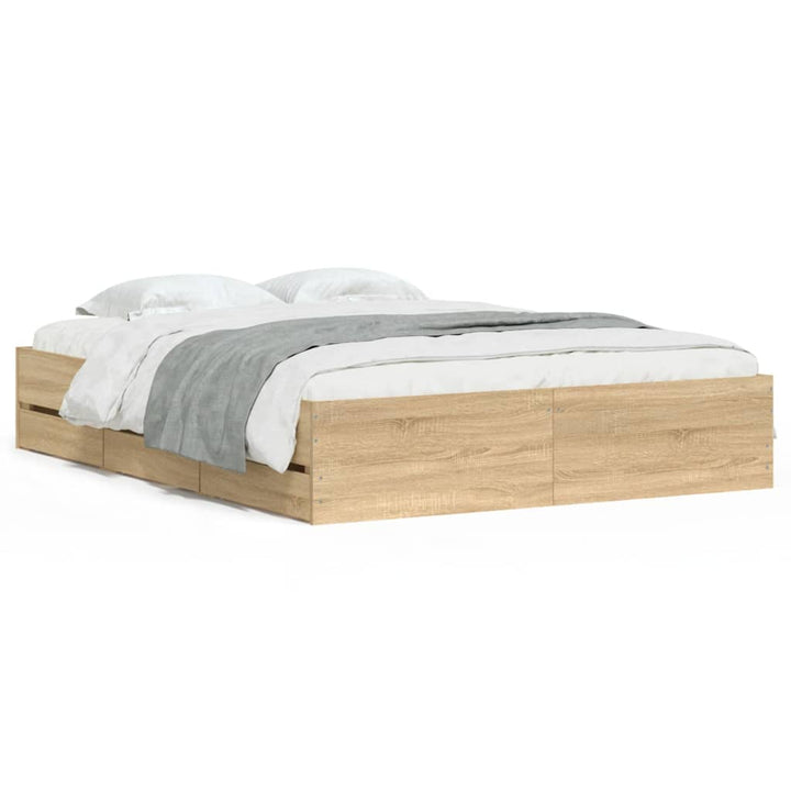 sengeramme med skuffer 150x200 cm konstrueret træ sonoma-eg