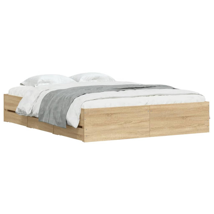sengeramme med skuffer 150x200 cm konstrueret træ sonoma-eg