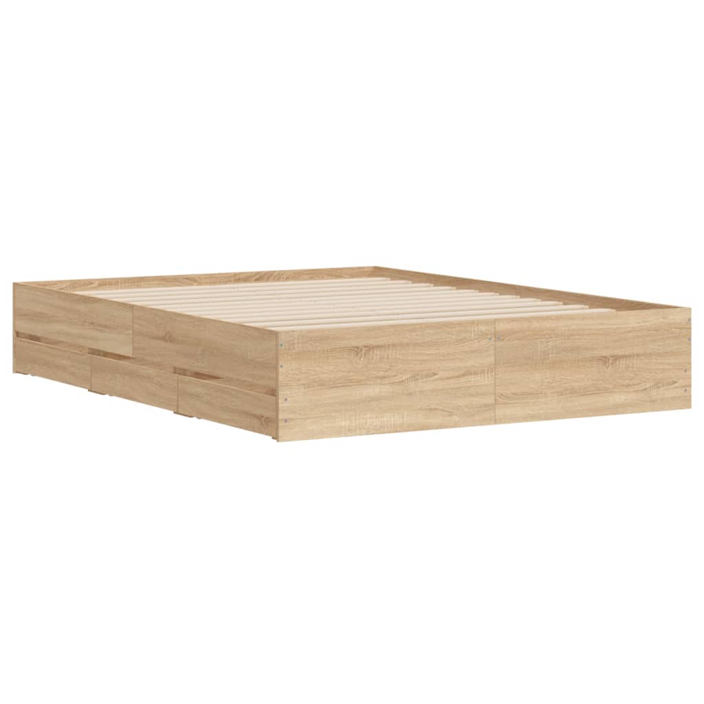 sengeramme med skuffer 150x200 cm konstrueret træ sonoma-eg