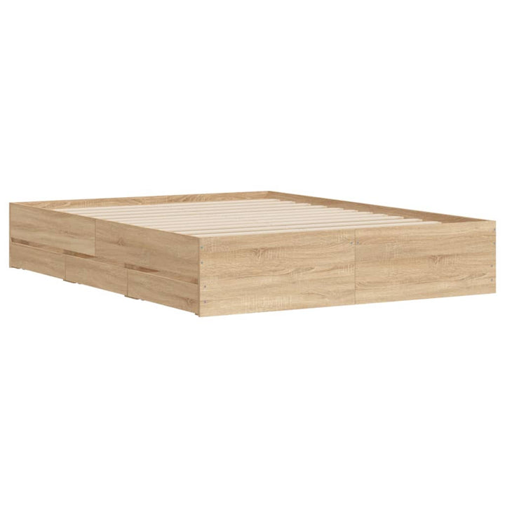 sengeramme med skuffer 150x200 cm konstrueret træ sonoma-eg