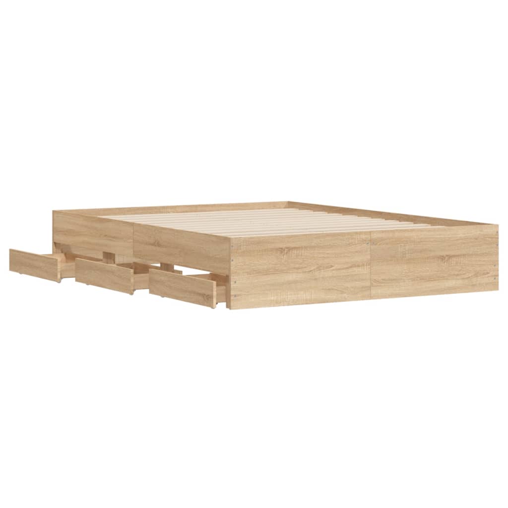 sengeramme med skuffer 150x200 cm konstrueret træ sonoma-eg