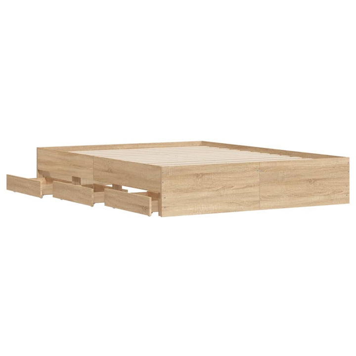 sengeramme med skuffer 150x200 cm konstrueret træ sonoma-eg