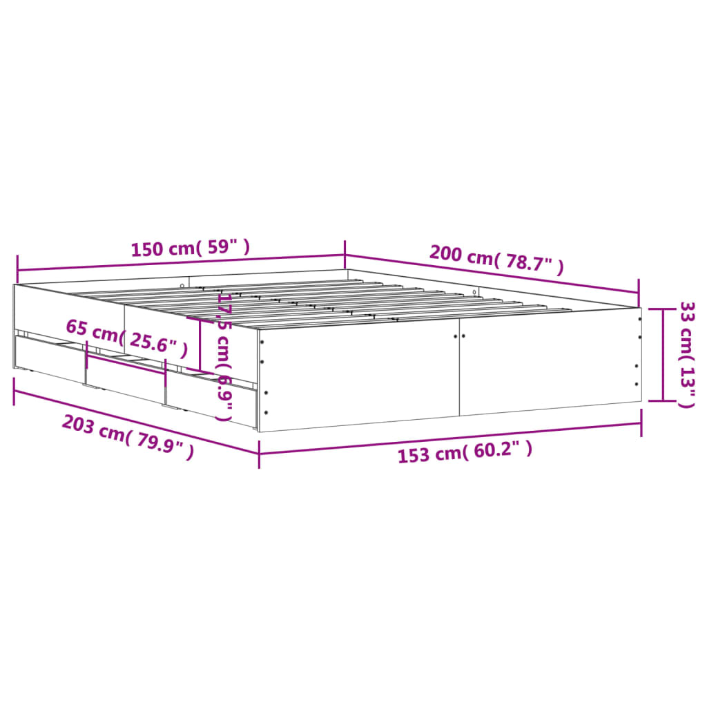 sengeramme med skuffer 150x200 cm konstrueret træ sonoma-eg