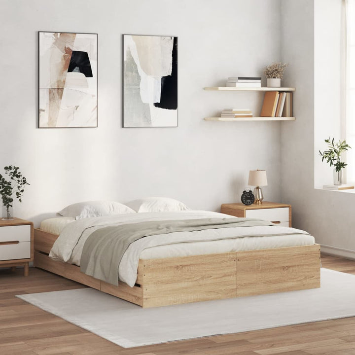 sengeramme med skuffer 150x200 cm konstrueret træ sonoma-eg