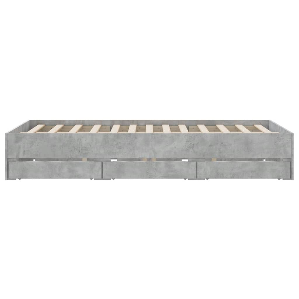 sengeramme med skuffer 150x200 cm konstrueret træ betongrå