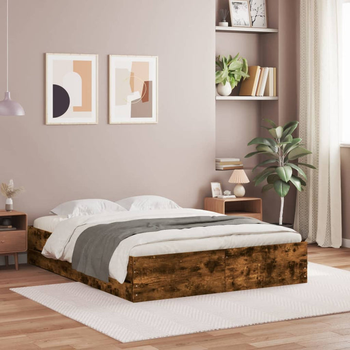 sengeramme med skuffer 150x200 cm konstrueret træ røget eg