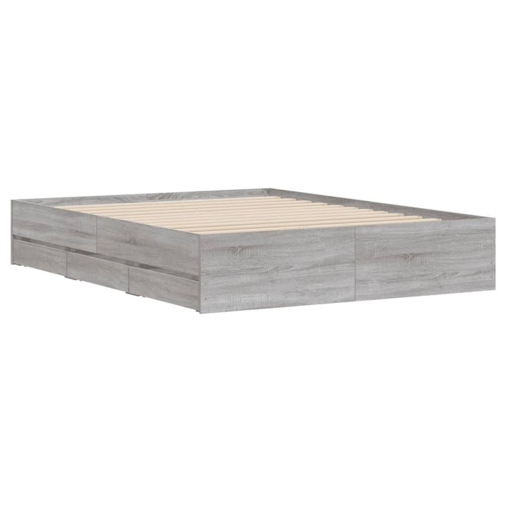 sengeramme med skuffer 150x200 cm konstrueret træ grå sonoma-eg