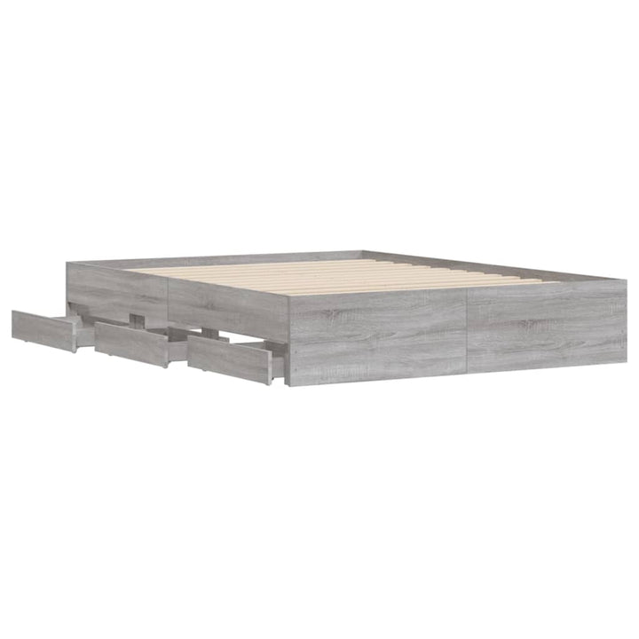 sengeramme med skuffer 150x200 cm konstrueret træ grå sonoma-eg