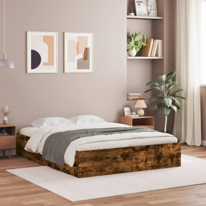 sengeramme med skuffer 140x200 cm konstrueret træ røget eg