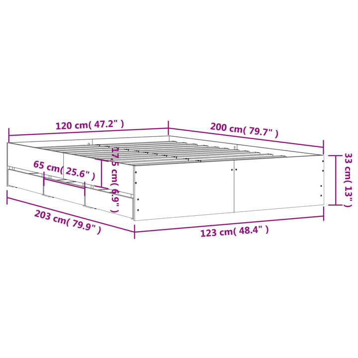 sengeramme med skuffer 120x200 cm konstrueret træ sort