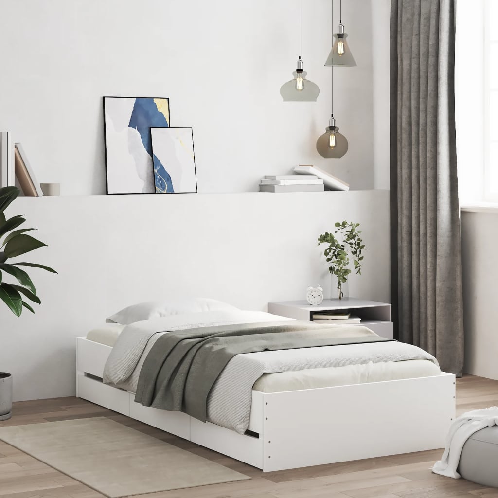 sengeramme med skuffer 100x200 cm konstrueret træ hvid