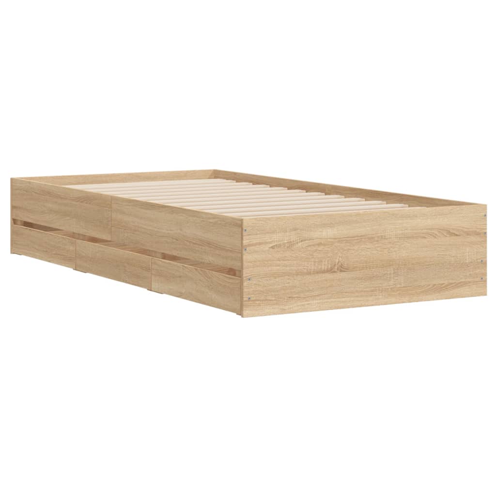 sengeramme med skuffer 100x200 cm konstrueret træ sonoma-eg