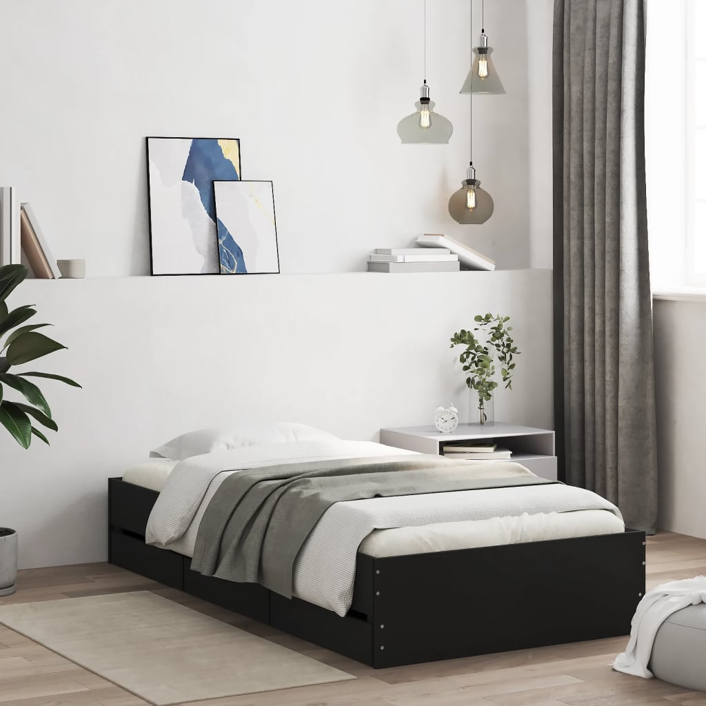 sengeramme 90x200 cm konstrueret træ sort