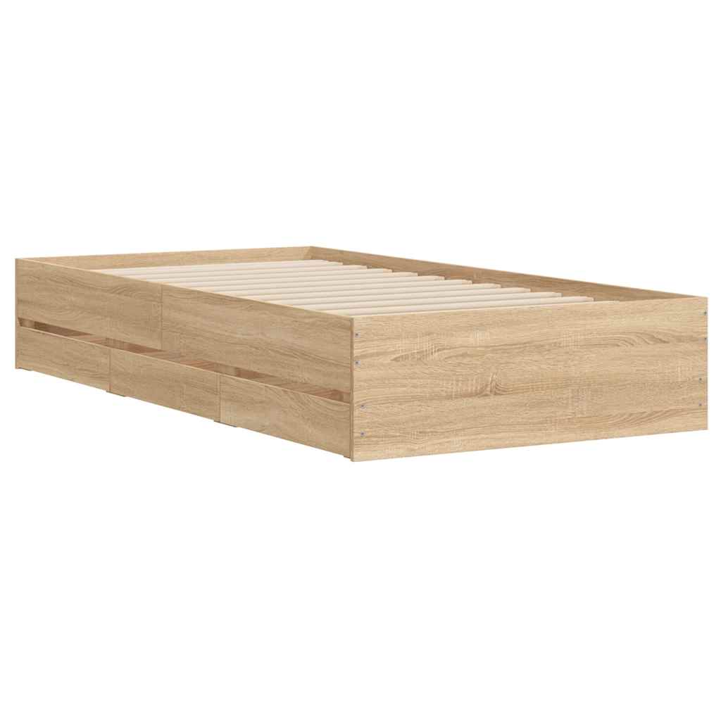 sengeramme med skuffer 90x200 cm konstrueret træ sonoma-eg