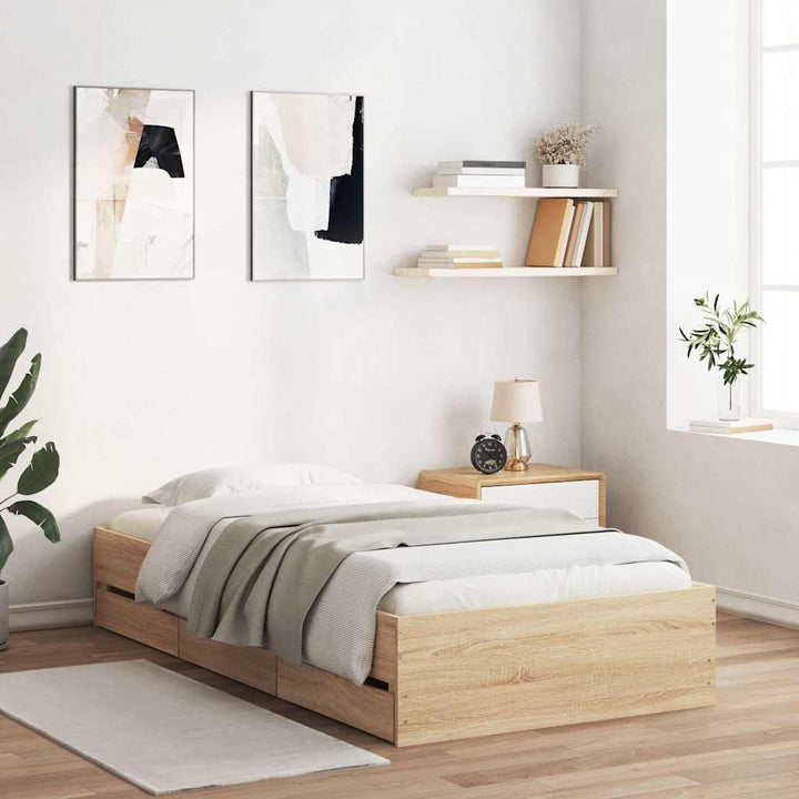 sengeramme med skuffer 90x200 cm konstrueret træ sonoma-eg