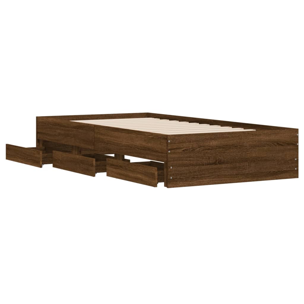 sengeramme med skuffer 90x200 cm konstrueret træ brunt egetræ