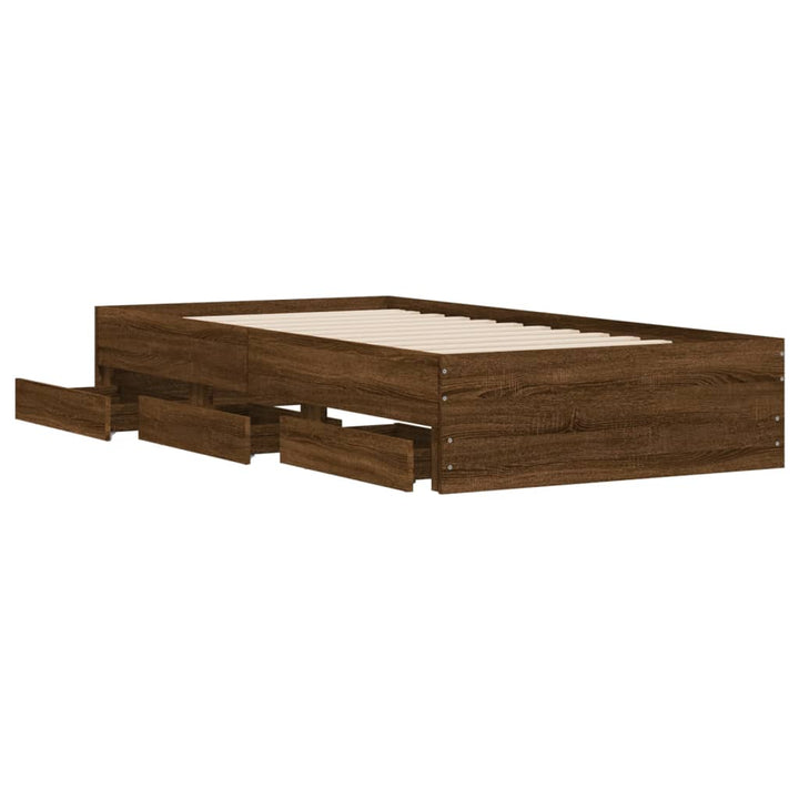sengeramme med skuffer 90x200 cm konstrueret træ brunt egetræ