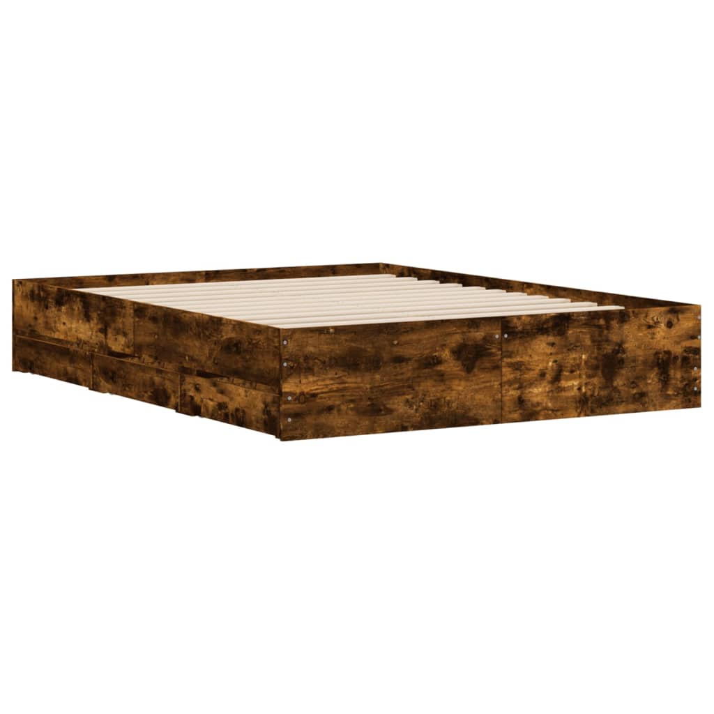 sengeramme med skuffer 140x190 cm konstrueret træ røget eg