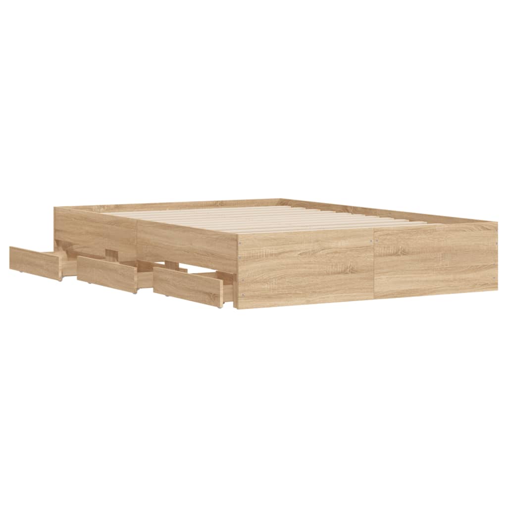 sengeramme med skuffer 135x190 cm konstrueret træ sonoma-eg
