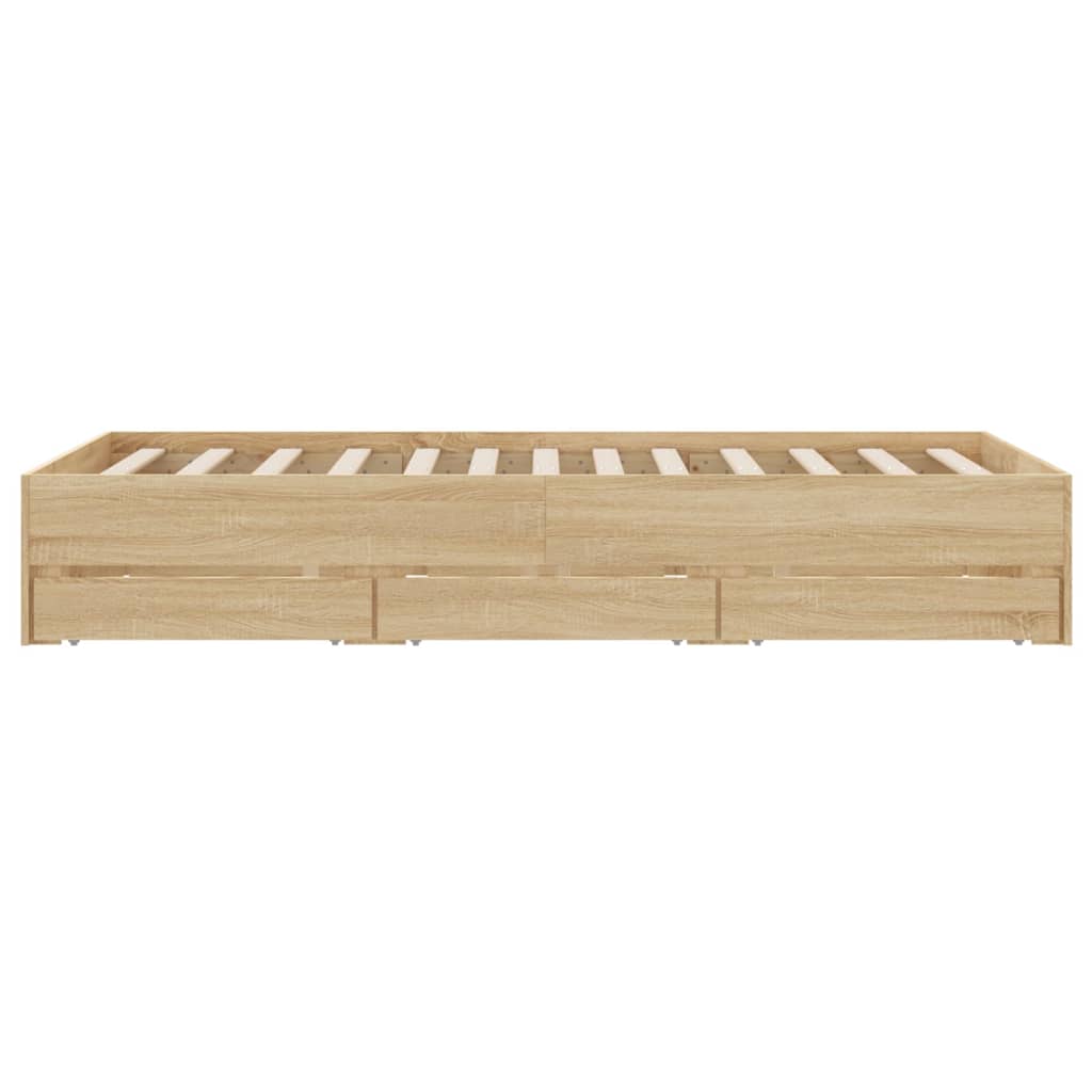 sengeramme med skuffer 135x190 cm konstrueret træ sonoma-eg