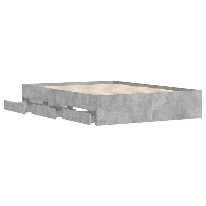 sengeramme med skuffer 135x190 cm konstrueret træ betongrå