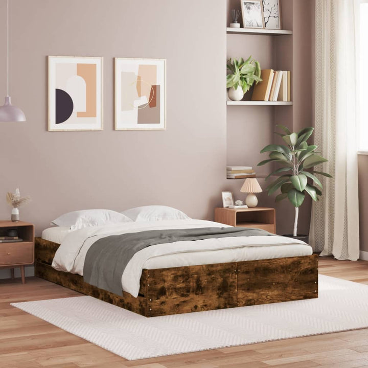 sengeramme med skuffer 135x190 cm konstrueret træ røget eg