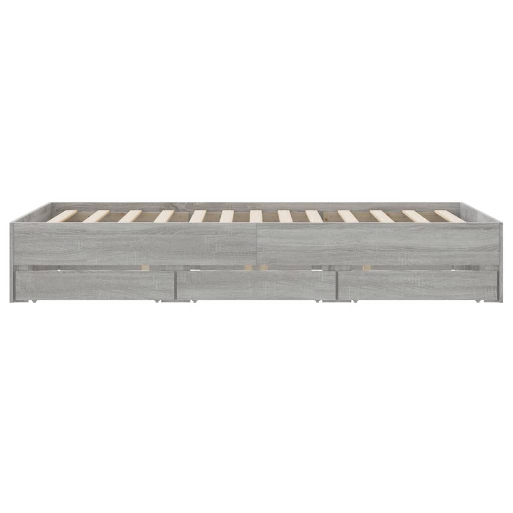 sengeramme med skuffer 135x190 cm konstrueret træ grå sonoma-eg