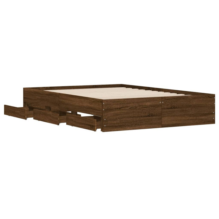 sengeramme med skuffer 135x190 cm konstrueret træ brunt egetræ