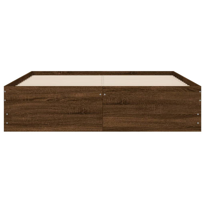 sengeramme med skuffer 135x190 cm konstrueret træ brunt egetræ