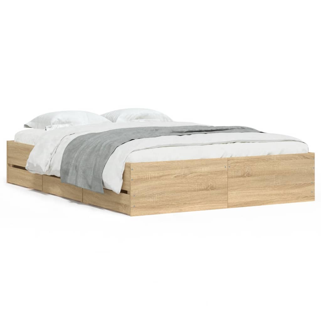 sengeramme med skuffer 120x190 cm konstrueret træ sonoma-eg