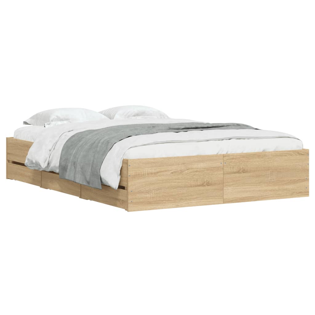 sengeramme med skuffer 120x190 cm konstrueret træ sonoma-eg