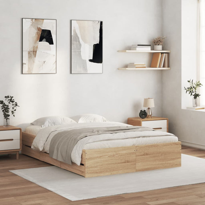 sengeramme med skuffer 120x190 cm konstrueret træ sonoma-eg