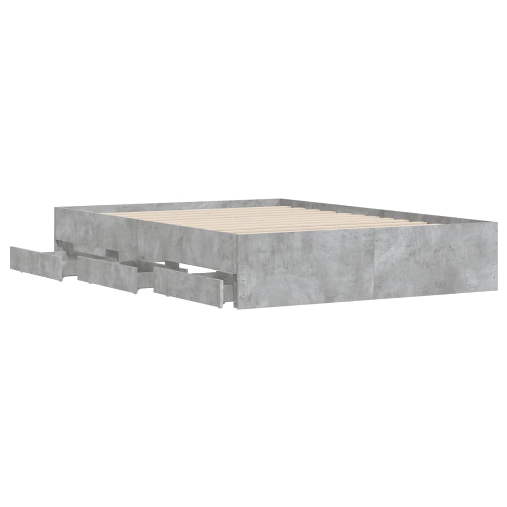 sengeramme med skuffer 120x190 cm konstrueret træ betongrå