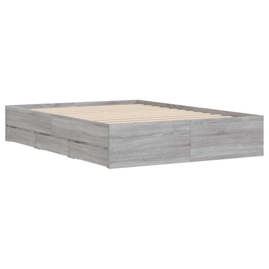 sengeramme med skuffer 120x190 cm konstrueret træ grå sonoma-eg