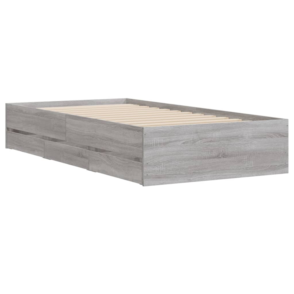 sengeramme med skuffer 90x190 cm konstrueret træ grå sonoma-eg