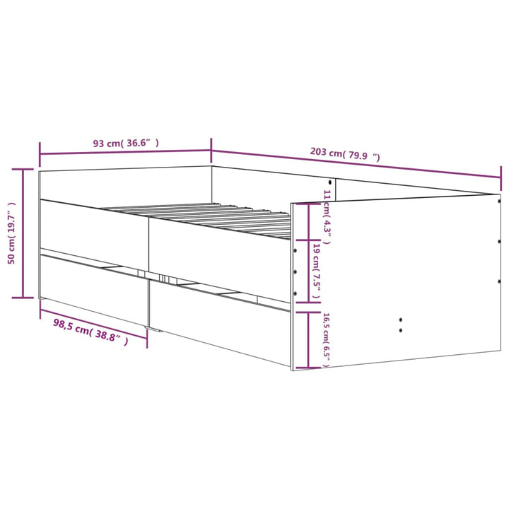 sengeramme med skuffer 100x200 cm sonoma-eg