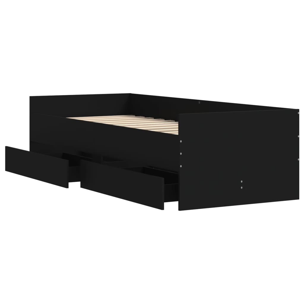 sengeramme med skuffer 90x190 cm sort