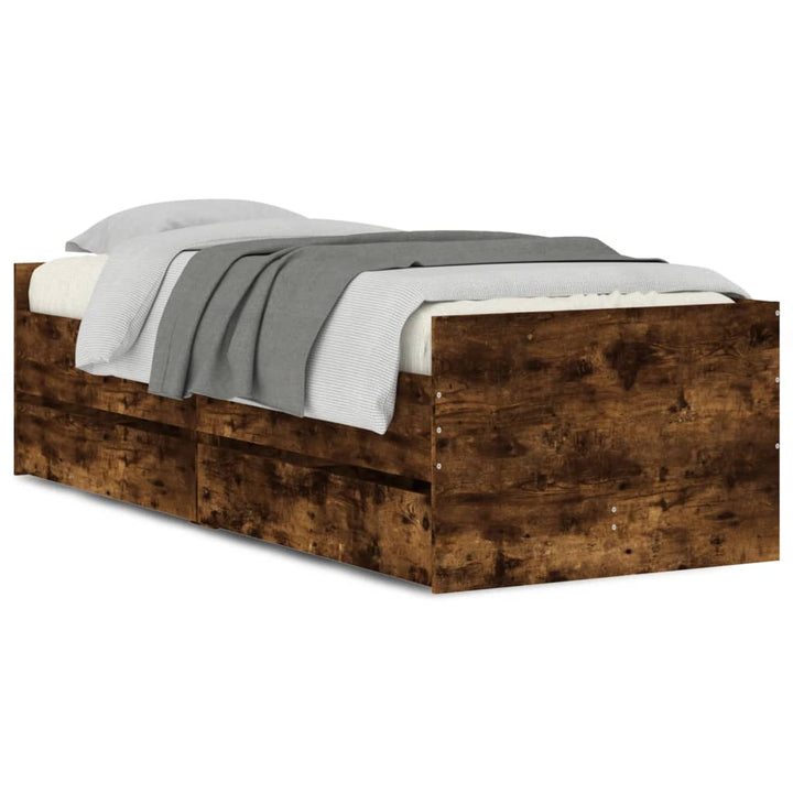 sengeramme med skuffer 90x190 cm røget egetræsfarve