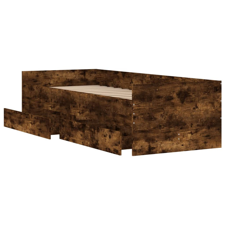 sengeramme med skuffer 90x190 cm røget egetræsfarve