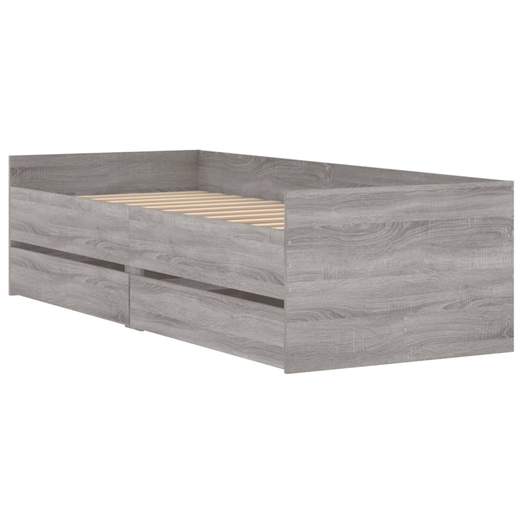 sengeramme med skuffer 90x190 cm grå sonoma-eg