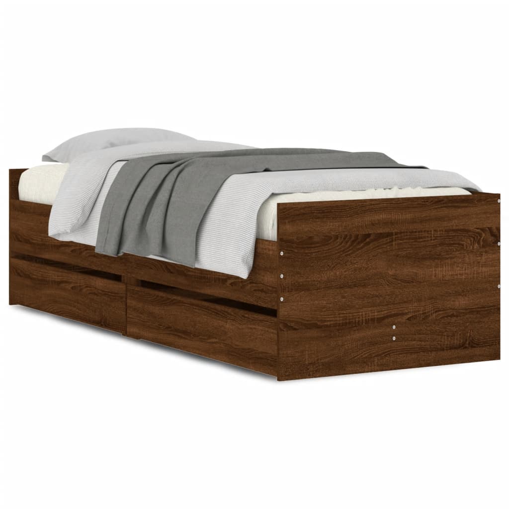 sengeramme med skuffer 90x190 cm brun egetræsfarve