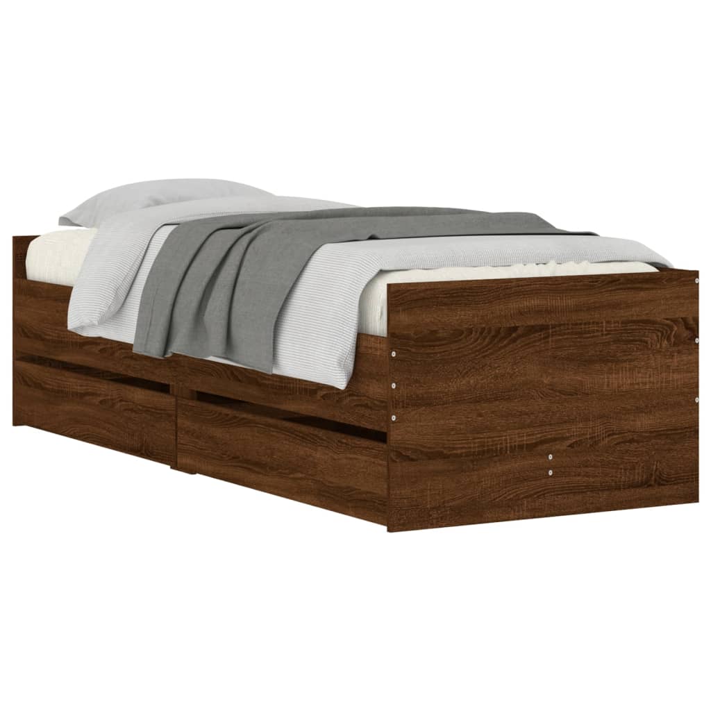 sengeramme med skuffer 90x190 cm brun egetræsfarve