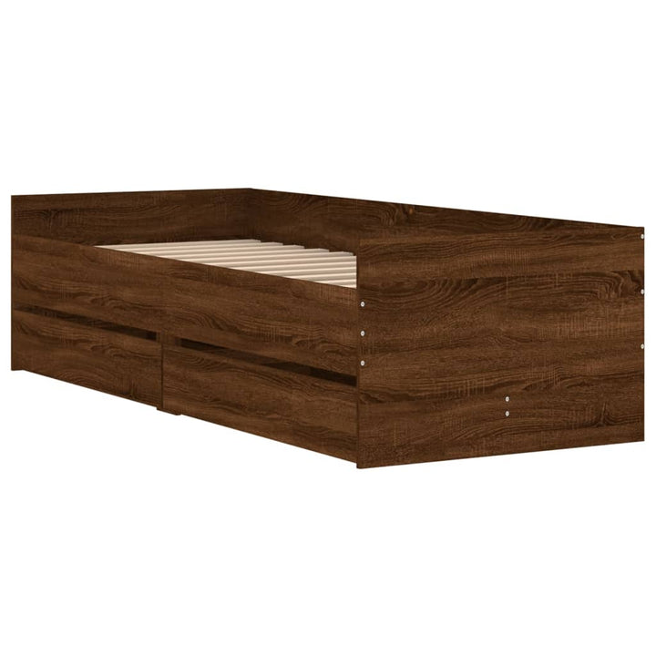 sengeramme med skuffer 90x190 cm brun egetræsfarve