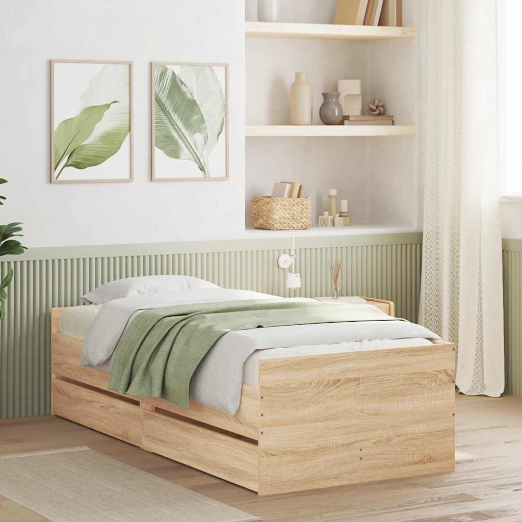 sengeramme med skuffer 75x190 cm Small Single sonoma-eg